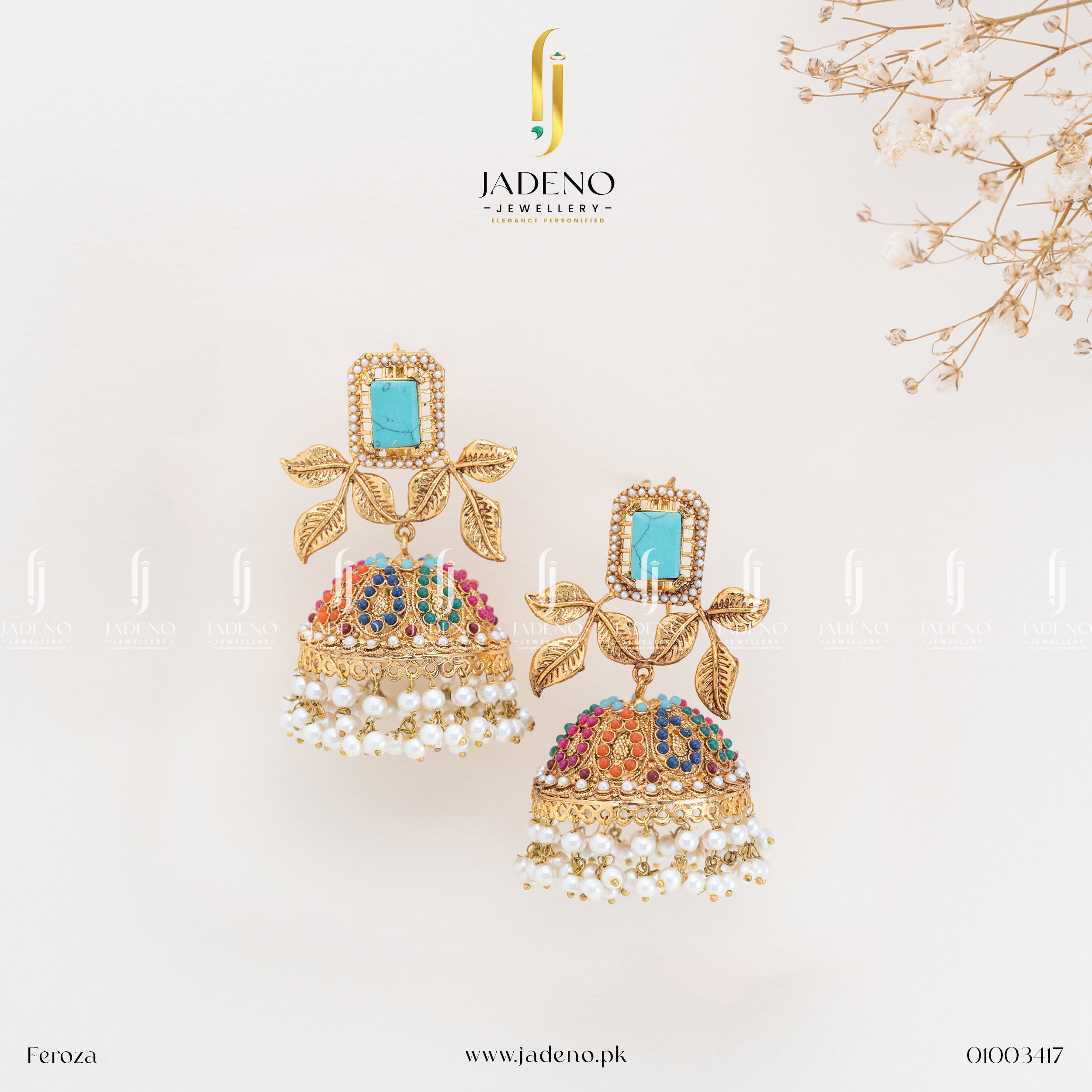 Buy Alluring Nauratan Gem Stone Jhumka Online in Pakistan | Jadeno.pk