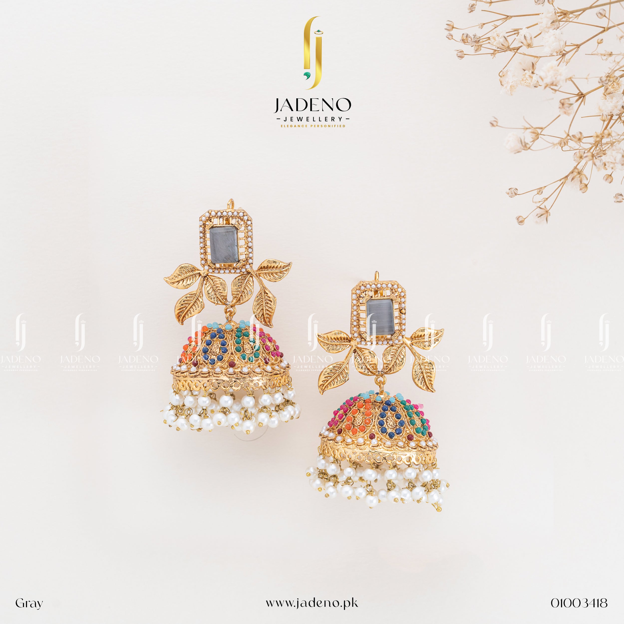 Buy Alluring Nauratan Gem Stone Jhumka Online in Pakistan | Jadeno.pk