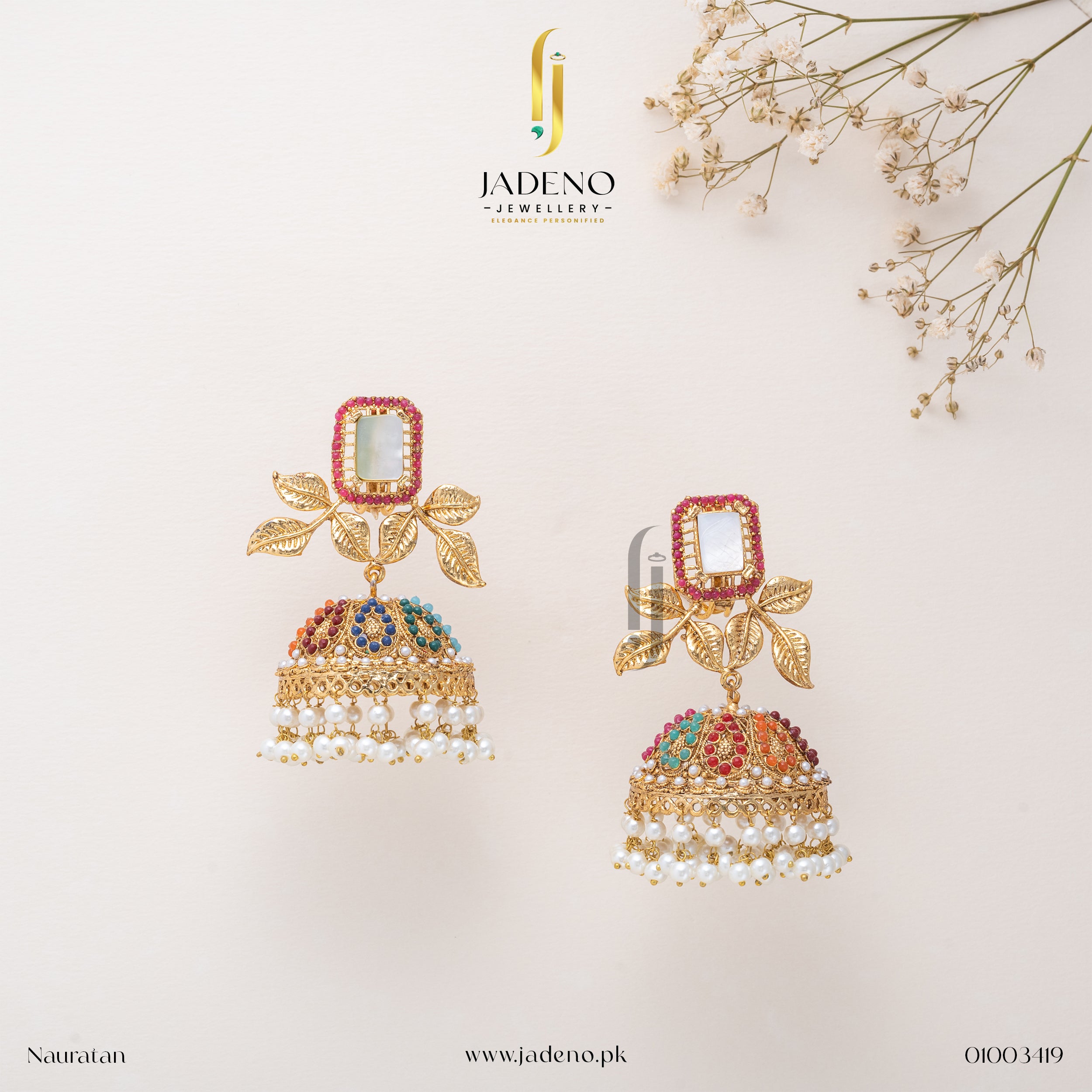 Buy Alluring Nauratan Gem Stone Jhumka Online in Pakistan | Jadeno.pk