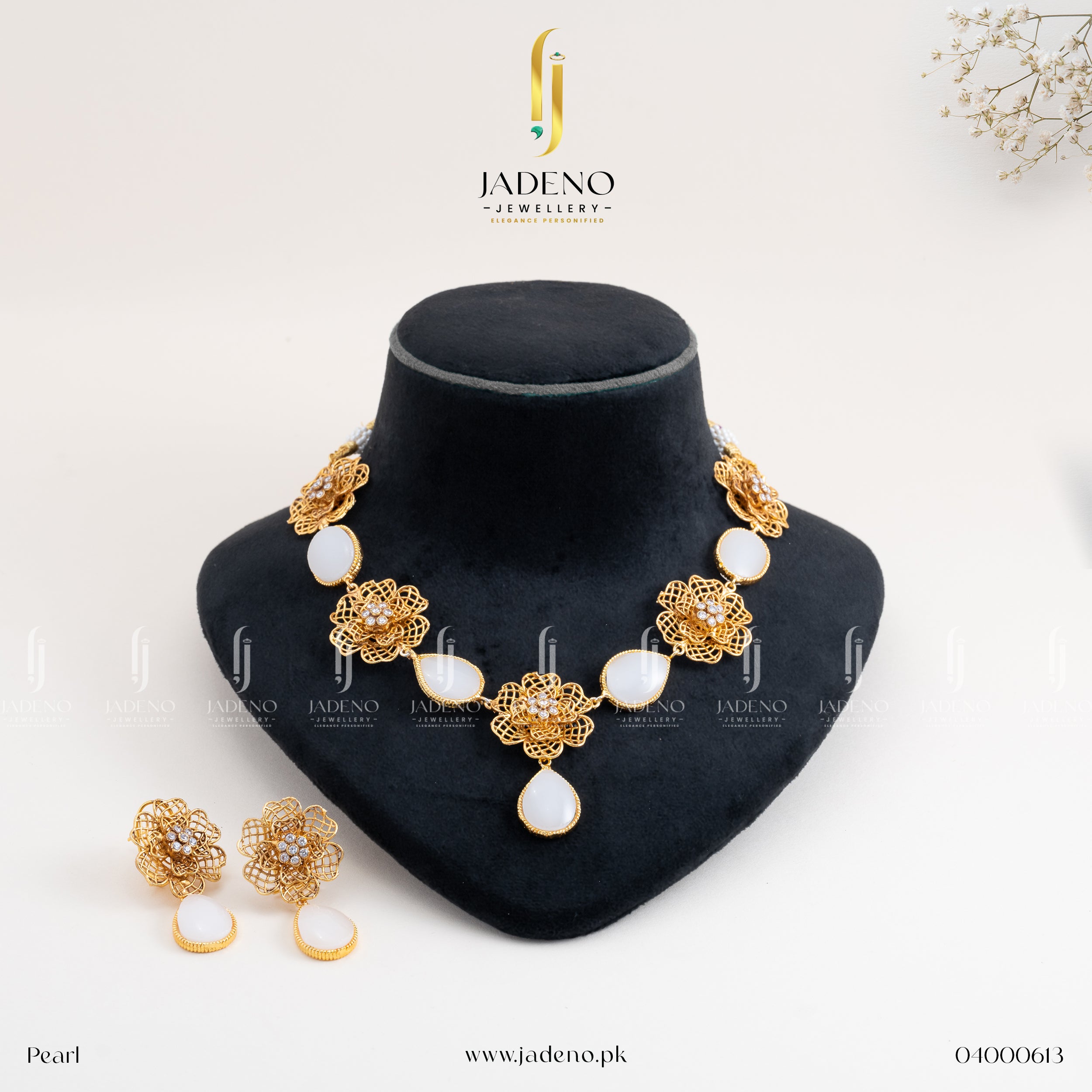 Buy Designer's Crafted Gold Plated Blue Moon Necklace Set Online in Pakistan | Jadeno.pk