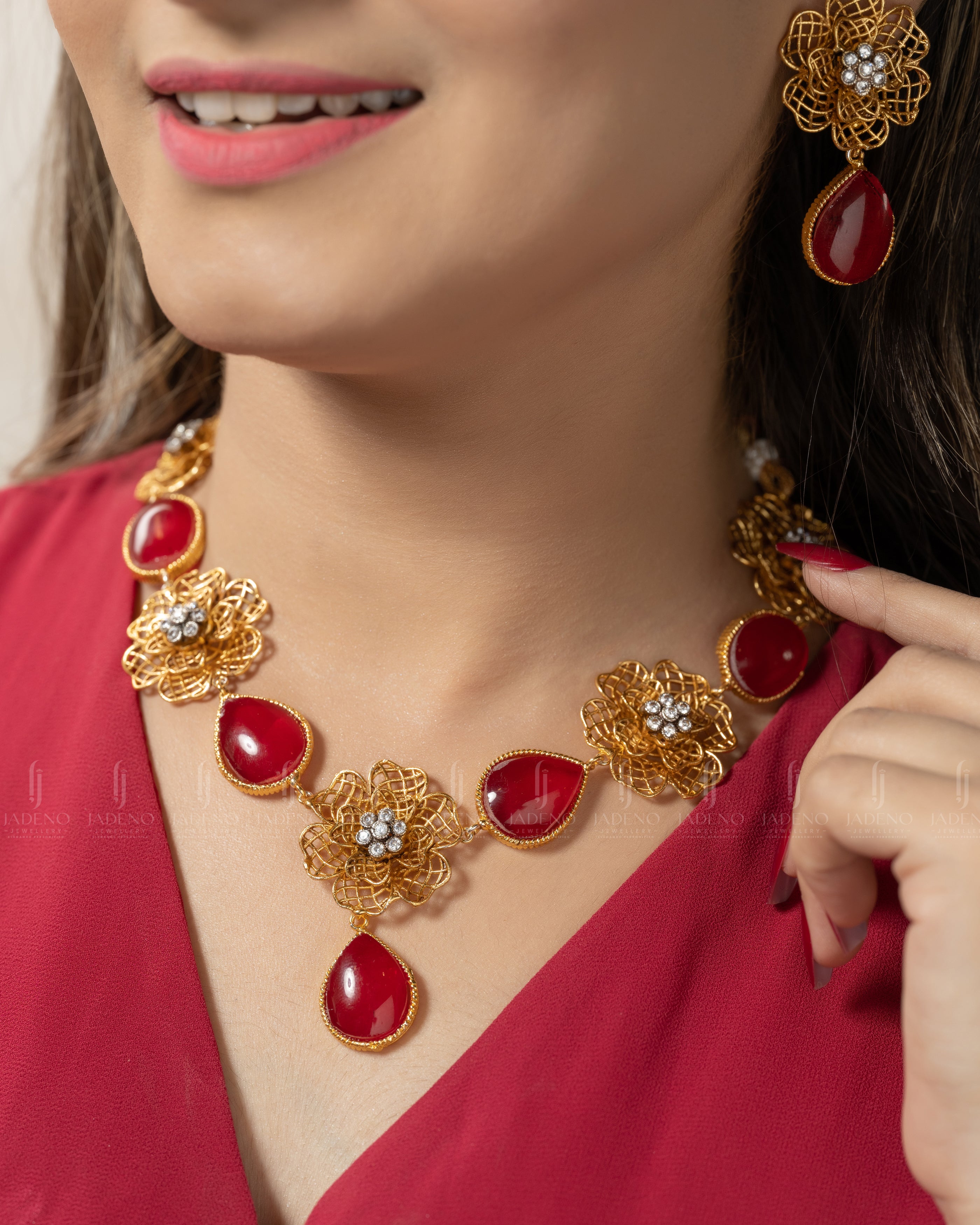 Buy Designer's Crafted Gold Plated Blue Moon Necklace Set Online in Pakistan | Jadeno.pk