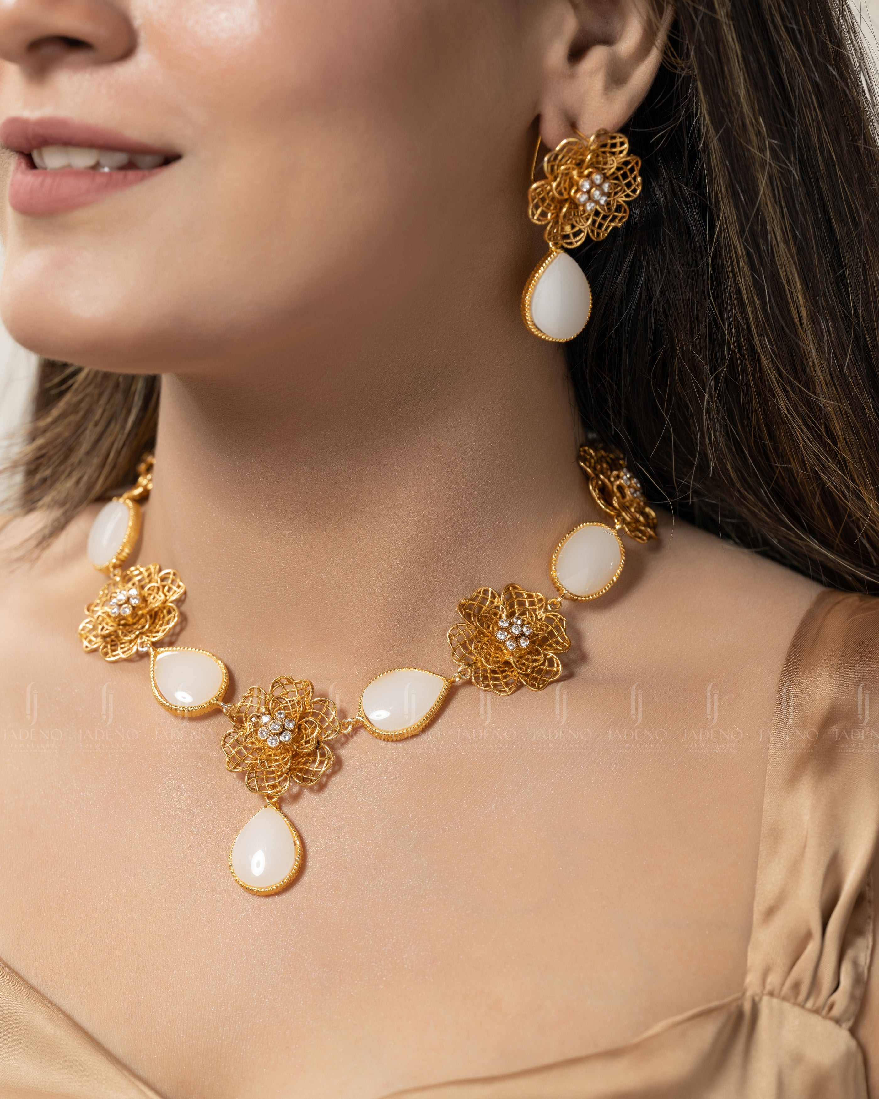 Buy Designer's Crafted Gold Plated Blue Moon Necklace Set Online in Pakistan | Jadeno.pk